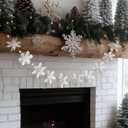 Glitter Christmas Wooden Snowflake Garland Banner Rustic Winter Garland Snow Banner Christmas Winter Themed Party Decorations Supplies for Xmas Tree Home Mantel Fireplace Window Decorations