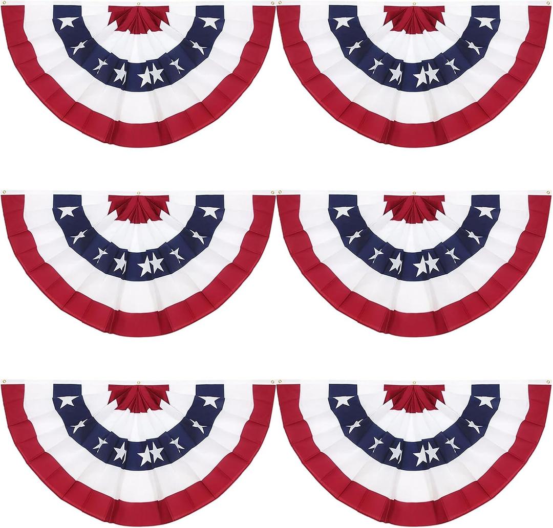 GoosWexmzl 3x6Ft American Pleated Fan Flag,USA Patriotic Half Fan Bunting Flag,Decoration Flags (Set of 6)