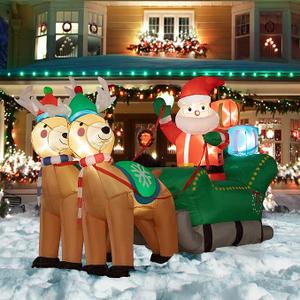 Christmas Inflatable Outdoor Decoration, Santa on Green Sleigh, Navidad Blow Up Yard Decor with Built-in LED Light for Lawn, Garden, Party