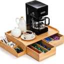 SOUJOY Bamboo Drawer Organizer for Coffee Pod, K Cup Organizer for Counter, Tea Bag Storage Organizer with Drawer and Side Storage Box for Kitchen Office Coffee Bar