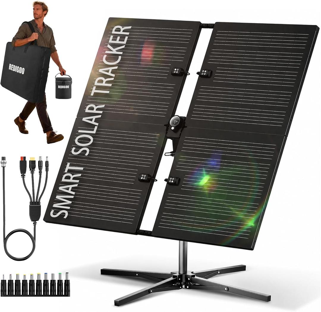 REDIGOO 160W Portable Solar Panel with Dual-Axis Solar Tracker, 300W Equal
