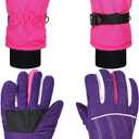 SATINIOR 2 Pairs Kids Waterproof Winter Snow Gloves Ski Gloves for Boy Girl Outdoor Warm Thickening Snowboar (6-10 Years, Pink, Purple)