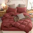 PURE ERA Jersey Knit Duvet Cover Set 100% T-Shirt Cotton Super Soft Comfy 3pc Bedding Set with Zipper Closure (Solid Brick Red, Queen, 90"X90")