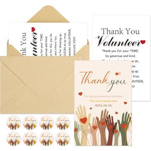 50 Sets Volunteer Thank You Cards with Envelopes and Stickers Appreciation Gifts Bulk You Are Greatly Appreciated Cards for Volunteers Social Workers Pastor Church Ministry Charity Supplies