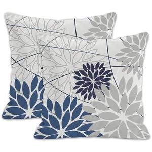 JSKLKGHN Floral Throw Pillow Covers Set of 2, 20x20 Inch Gray and Blue Flower Indoor Decorative Pillow Cases for Couch Bed Sofa Cushion Home