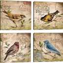 Wall HDQ Bird Wall Art Hummingbird Wall Decor Inspirational Quote Canvas Painting Retro Brown Print Picture for Bathroom Living Room Bedroom Home Decor (10''x10'' x 4Pcs)