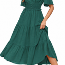 Kormei Women's Boho Smocked Long Flowy Summer Dress Wedding Guest Dresses, Large