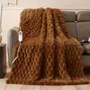 Heated Blanket Throw 50" x 60" Soft Ribbed Faux Fur Flannel Fast Heating 12 Heat Levels 1–12H Timer & Overheat Protection & Auto Shut-Off & ETL FCC & Machine Washable Heated Throw