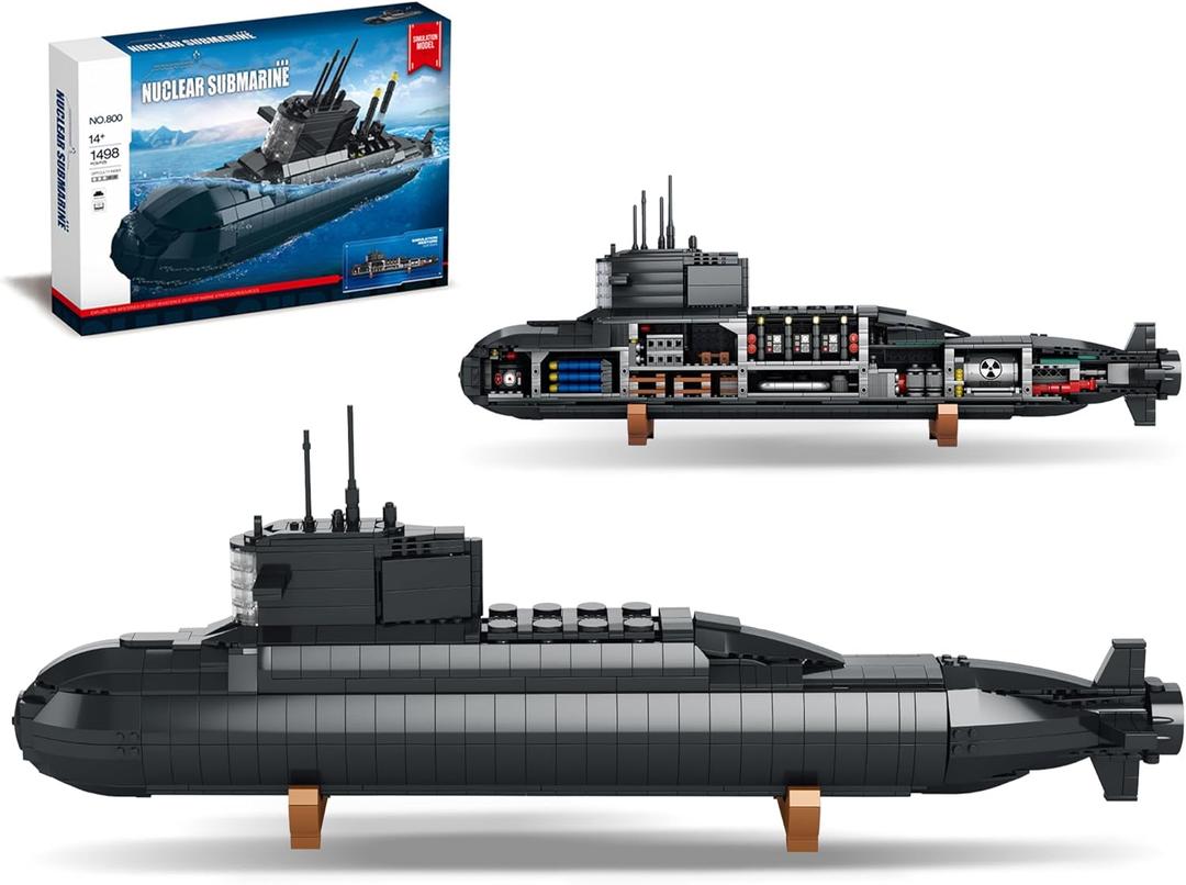 Nuclear Submarine Building Block Toy Set  WW2 Military Battleship Model with Lights, Ideal Gift for Boys, Teens & Adults, Great for Home or Office Decor - 1498 PCS