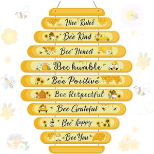 Jetec Bee Decor Plaque Gift Bee Sign Hive Rules Wall Decor Christmas Daisy Ornament for Xmas Home Spring Daisy Sunflower Decorations for Living Room Kitchen(Yellow)