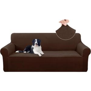 U-NICE HOME Velvet Sofa Cover Stretch Couch Covers for 3 Cushion Furniture Protector Sofa Slipcover (Large, Chocolate)