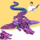 3D Printed Dragon Large with Wings, 24-inch Dragon Fidget Toy with Eyes, Movable Mouth, Big Articulated Crystal Drago n Toy, Home Desk Decor, Birthday Easter Gift for 5/6/7/8/9 Year Old Kids (Blue-purple)