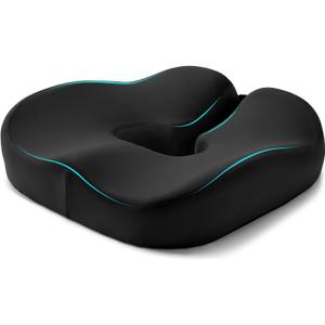 Donut Pillow for Tailbone Pain & Hemorrhoid Relief - Coccyx Seat Cushion for Sciatica, Postpartum, Sitting Pressure - Dense Memory Foam for Plush Support - Adjustable to Most Hip Shapes (Black)