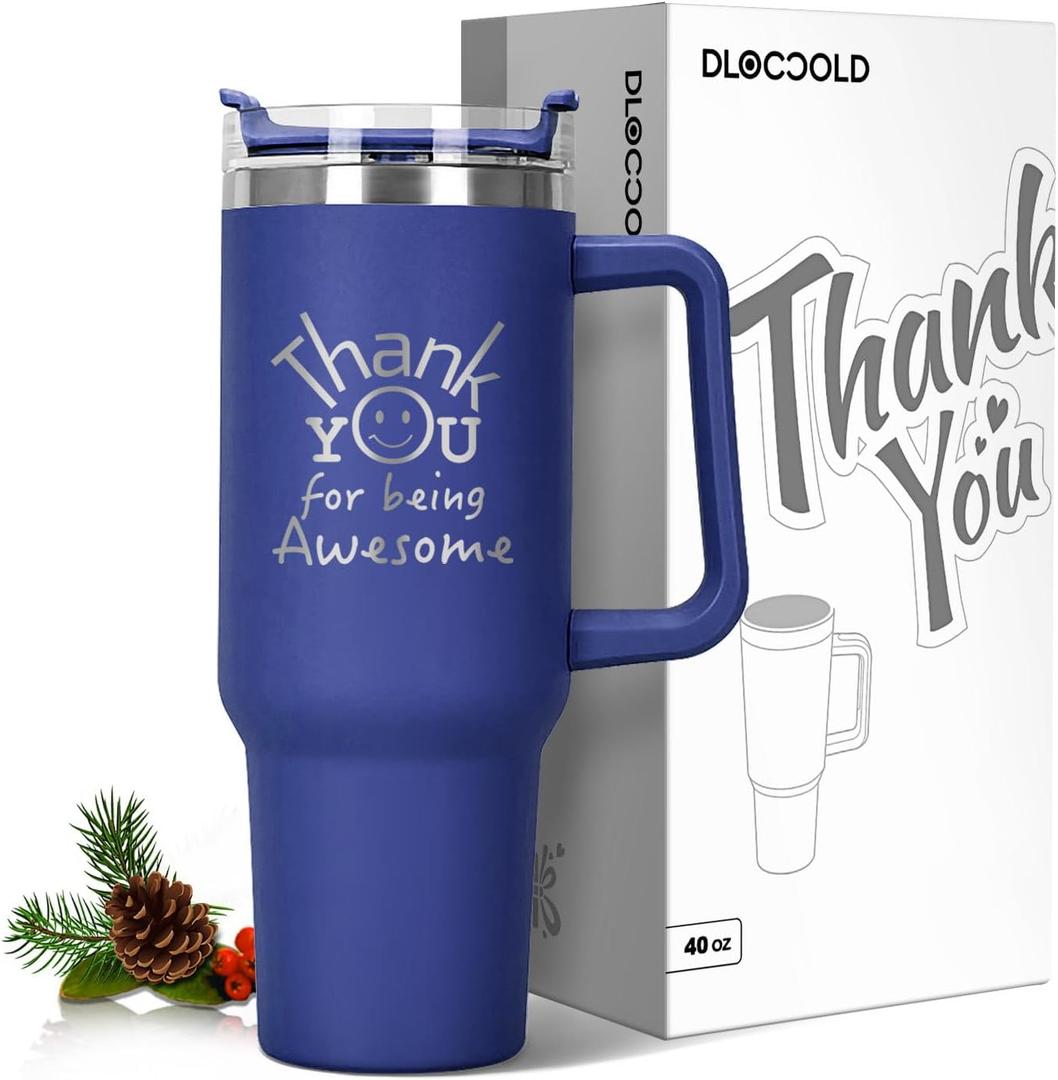 DLOCCOLD Thank You, Christmas Gifts for Coworkers, Employee Appreciation, Inspirational Birthday, Friends, Teacher, You Are Awesome, 40oz Tumbler with Handle, Navy Blue