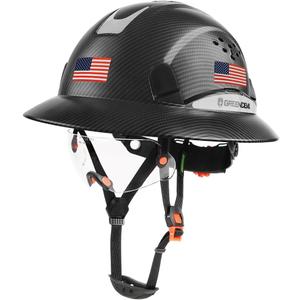 GREEN DEVIL Full Brim Hard Hat Vented Construction Safety Helmet OSHA Approved Cascos De Construccion ABS Work Hardhat for Men&Women 6 Point Adjustable Ratchet Suspension Custom Pattern Design, Matte Black Graphite Pattern With Built-In Visor