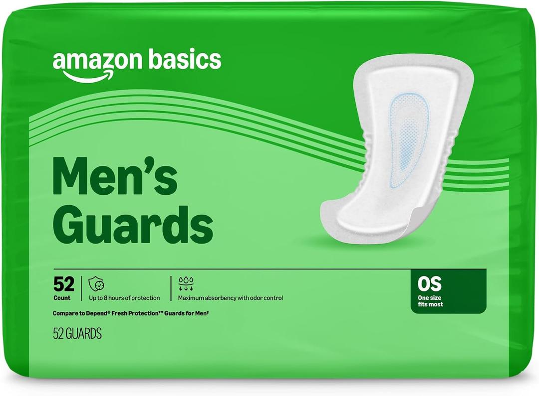 Amazon Basics Men's Incontinence Guards, Maximum Absorbency, 52 Count, (1 Pack of 52)