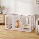 Acrylic Clear Dog Playpen Indoor with Door, 26'' H Transparent Dog Play Pen for Small Dogs, No-Connector Modular Puppy Playpen with Integrated Suction Cups Base, 10 Panels, White