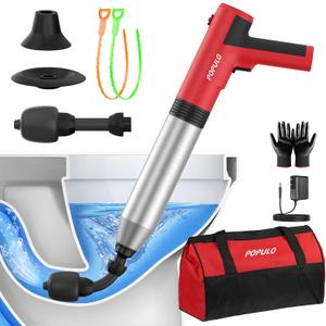 POPULO Electric Toilet Plunger Swift High Pressure Drain Unclogger Plungers for Bathroom, Floors, Shower Heavy Duty Versatile Home Toilet Clog Remover (Black)