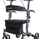Aliseniors Upright Walker for Seniors, Foldable Rollator with Seat, Gray
