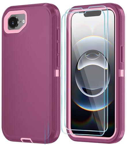 ouyncase Phone Case for iPhone 16e Case & Phone 17e Case with HD Screen Protector, Heavy Duty Shockproof & DustProof & 3-Layer Cover Phone Case for iPhone 16e/17e,WineRedPink