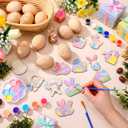 Eaasty 24 Pcs Easter Eggs and Bunny Painting Kit Wooden Eggs and Bunny for Easter Crafts Basket Stuffers Gifts for Kids Birthday Party Favors Classroom Prizes DIY Decor