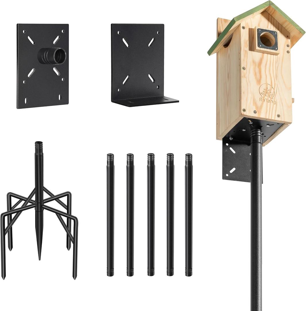 92 Inch Smart Bird Feeder Pole for Outdoors Heavy Duty with 1-Inch Dia, Bird Feeder Stand for Outside, Adjustable Bluebird Pole, Weather Station Metal Mounting Kits (Black)