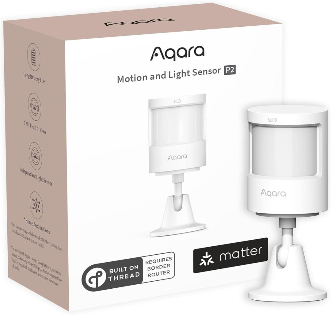 Aqara Motion and Light Sensor P2, Motion Detector with Light Sensor, Matter Over Thread, Requires 2-in-1 Matter Controller & Thread Border Router, Supports Apple Home, Alexa
