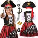 Cuteshower Girls Pirate Costume for Kids Halloween Dress Up Pirate Pretend Cosplay (9-11 Years, Black)