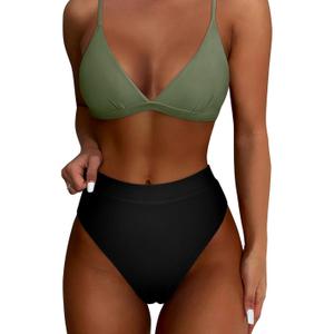 SUUKSESS Women High Waisted High Cut Bikini Set Sexy Triangle Two Piece Swimsuits,M