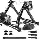 Bike Trainer, Magnetic Bicycle Stationary Stand for Indoor Exercise Riding, 26-29" & 700C Wheels, Quick Release Skewer & Front Wheel Riser Block Included