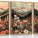 3pcs Boho Daisy Wall Art Wildflower Forest Scenery Posters Print Mountains Wall Decor Romantic Floral Pictures Minimalist Botanical Flower Canvas Painting Farmhouse Living Room Bedroom Unframed