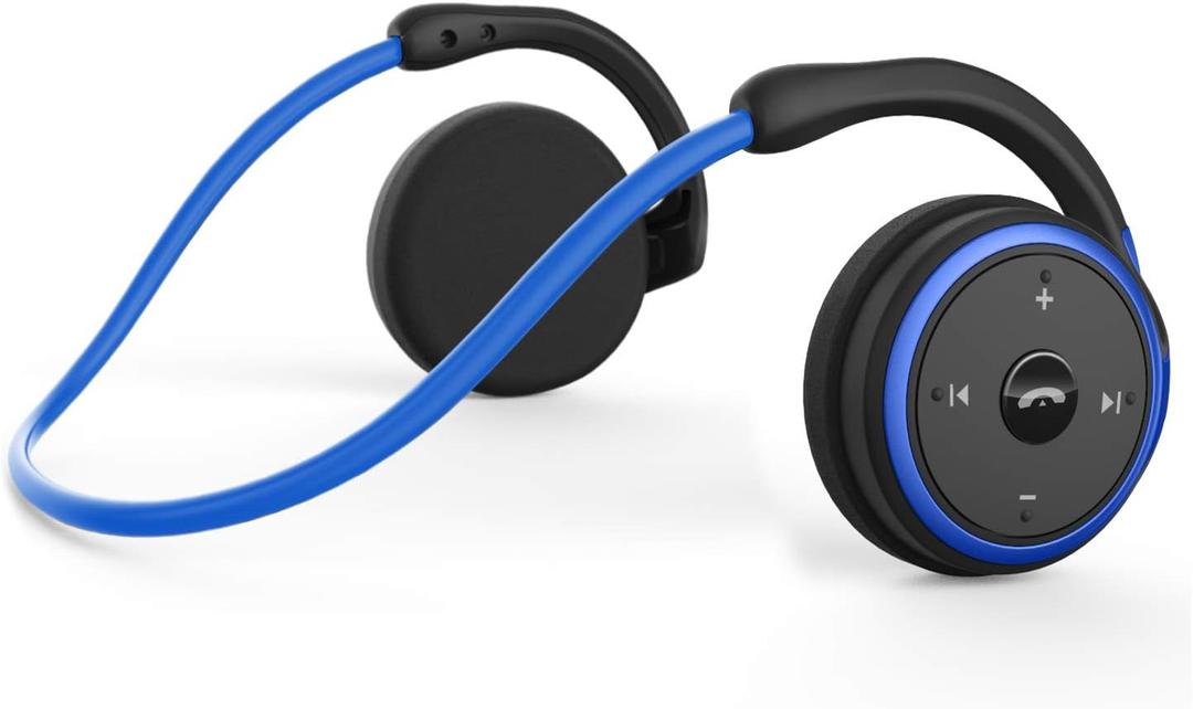 Small Bluetooth Headphones Wrap Around Head - Sports Wireless Headset with Built in Microphone and Crystal-Clear Sound, Foldable and Carried in The Purse, and 12-Hour Battery Life, Blue
