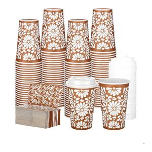 100 Sets of Barro Coffee Cup with Lid and Sleeve 12oz Coffee Mexican Paper Cup, Disposable Paper Drinking Mug for Cafe Shop Birthday Wedding Bridal Shower, Tea Party Cielito Lindo Party Supply