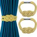 2 Pack Magnetic Curtain Tiebacks, Hand Weave Rope Knot Decorative Curtain Holdbacks for Home & Office Thin Window Drapery (Gold,2P)