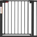 ClawJaw Pet Gate Easy Walk Thru Dog Fence Gate with Pet Door for Stairs Doorways House, Auto Close, Easy Install Pressure Mounted Pet Gates for Doorways, Black