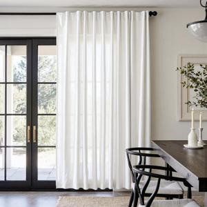 jinchan Extra Wide Sliding Door Curtain 84 Inch Length White Linen Curtains Semi Sheer Drapes for Patio Door Living Room Bedroom Home Office Light Filtering Drapes 100 Inches Wide 1 Panel