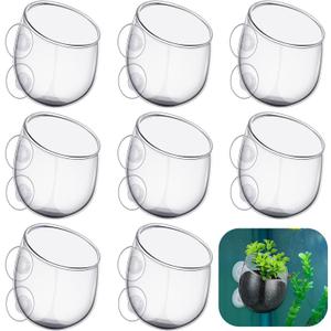 Dandat 8 Pcs Aquarium Plant Holder Pot Clear Glass Aquatic Plant Cup with Suction Cups Aquarium Fish Tank Pots for Aquaponic Cultivation Water Feature Decoration