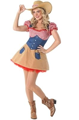fun shack Women's Cowboy Costume Denim Dress Hat Halloween Cowgirl Outfit Western Size s