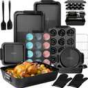 Kikcoin 25 PCS Stackable Baking Pans Set, Non-stick Bakeware Sets with Silicone Handles, 450F Oven Safe Cookie Sheets for Baking, Easy Release Heavy-duty Baking Sheets Non Stick, Black
