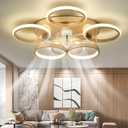 Low Profile Ceiling Fan with Light Modern, Bedroom Ceiling Smart Fan with LED, Fandelier Ceiling Fan Flush Mount 25.6-inch, 3000K-6500K Stepless Color Change, Assembly Required (Gold)