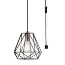 GLOBE Electric 60846 1-Light Plug-in or Hardwire Pendant Lighting, Dark Bronze, Antique Brass Accent Socket, Cage Shade, 15-Foot Black Fabric Cord, in-Line On/Off Switch, Bulb Not Included