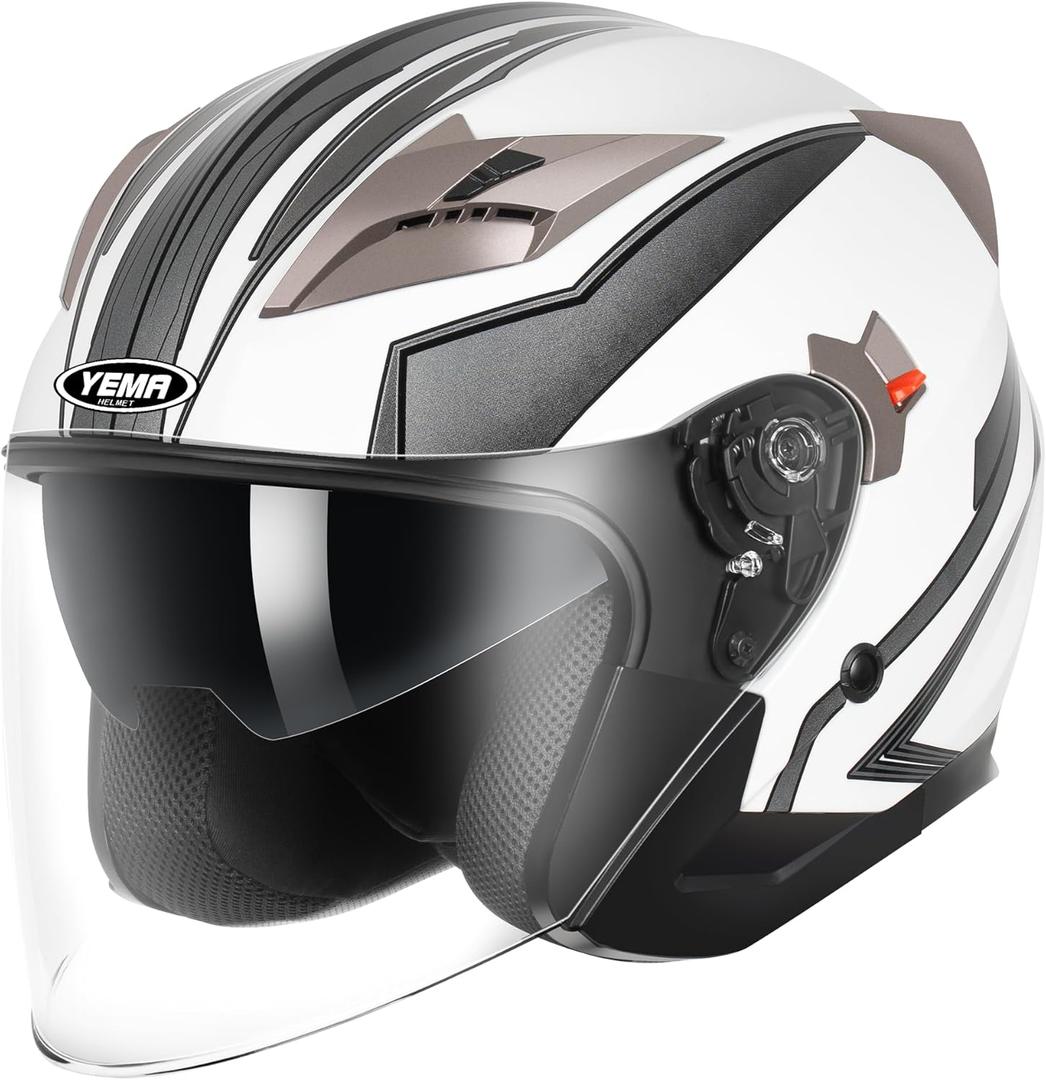 YEMA Open Face Motorcycle Helmets, DOT Approved 3/4 Moped Helmet Dual Visor Quick Release Buckle, Helmets for Adults Motorcycle Men Women Helmets for Moped Scooter Streey (Small)