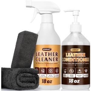 LISRUX Leather Cleaner and Conditioner Kit-2×18oz, Leather Cleaner for Car Seats, Furniture, Couches, Shoes & Boots, pH-Balanced, Restores & Protects All Leather For Natural, Synthetic, Faux, Pleather
