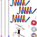 3 Pcs Twirling Batons 3 Pcs Ribbon Dancer Wands and 3 Pcs Rainbow Scrunchies for Kids, PLULON 21in Dance Batons For Baton Twirler, Kids' Gymnastics Twirling Baton for Artistic Dance