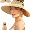 Beach Straw Sun Hat for Women, Wide Brim UV Protection Visors Hat with Ponytail Opening, Foldable Summer Travel Hat