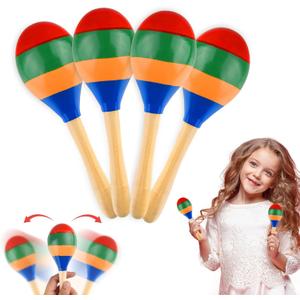 4 Pcs Maracas Hand Percussion Rattles, PLULON Colorful Wooden Maracas Rumba Shakers Rattle Latin Musical Instrument for Kids Adults Game Playing, Mexican Fiesta Cinco De Mayo Party Favors Supplies