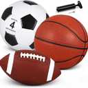 Libima 4 Pcs Sports Ball Set for Kids Teens Include Official Size Basketball Soccer Football with Pump and Carry Bag Training Practice Sport Back to School Gift
