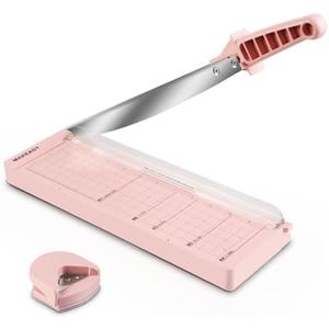 MAKEASY Paper Cutter 12 Inch, Guillotine Paper Cutter with 8 Sheet Capacity, Heavy Duty Paper Cutter for Cardstock, Paper Trimmer for Crafting, Classroom and Office, Pink