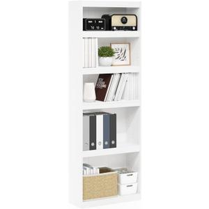 Furinno JAYA Book Shelf, 5-Tier Bookshelf, Enhanced Home Bookcase with Adjustable shelf, 9.5" x 24.5" x 71.1", for Organization and Storage, for Living Room, Bedroom, Home Office, White