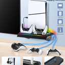 PS5 Wall Mount Kit with Charging Station for Edge & Dual Controller, 9 Light Modes PS5 Cooling Station with 3-Level Fan, PS5 Pro Stand Wall for PS5/Slim/Pro Disc&Digital, PS 5 Accessories Shelf Mount